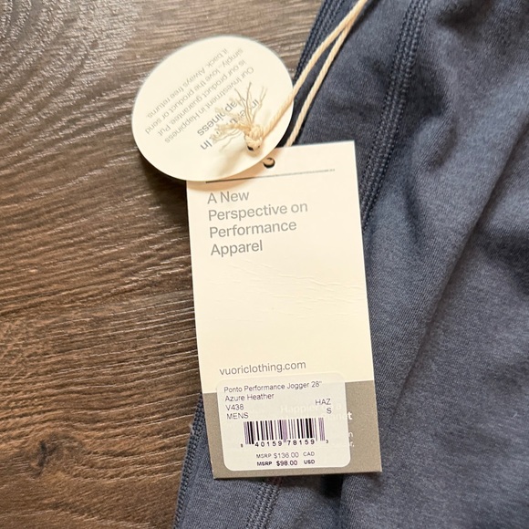 New Men’s Vuori Ponto Performance Jogger 28in Pants in Azure Heather Small - Picture 2 of 3